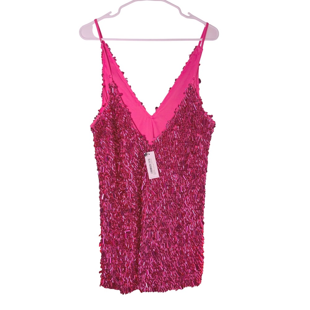 NWT Nasty Gal Cluster Sequin Plunge Mini Dress Fuchsia Pink Party Cocktail Sz 8 - Picture 5 of 6